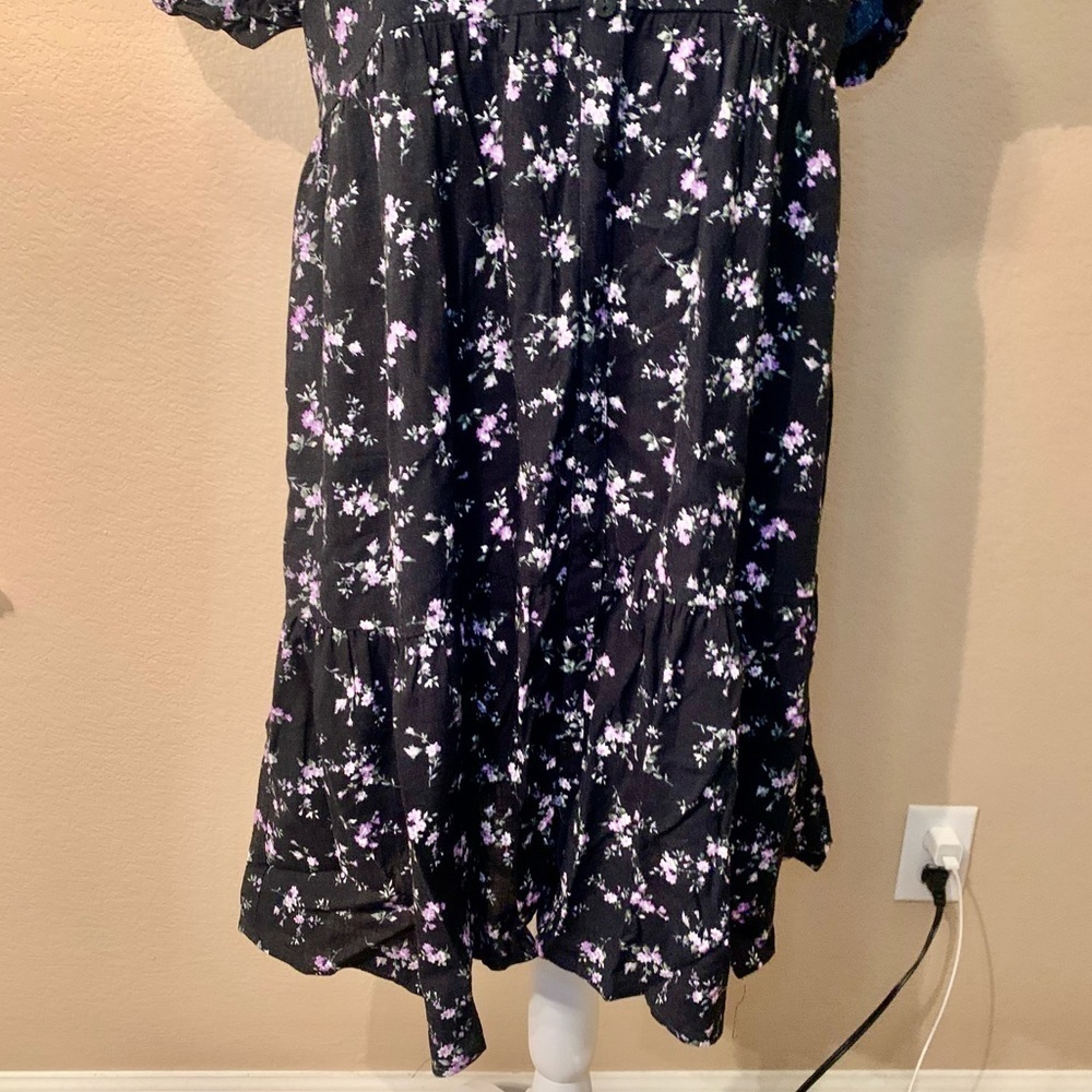 Wild Fable Boho Dress Medium Black Floral Purple Green Flowy Puff Sleeves - Picture 4 of 16